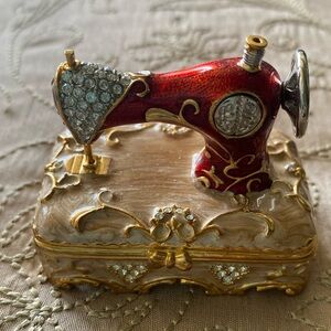 Enameled and jeweled Sewing Machine Trinket Box